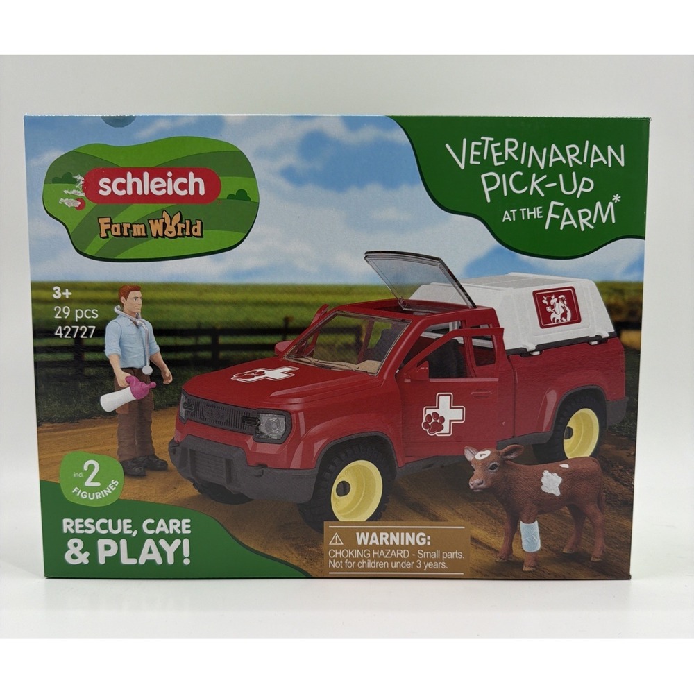 New Schleich 42727 Farm World Veterinarian Pickup At The Farm & Truck Toy 29 Pcs